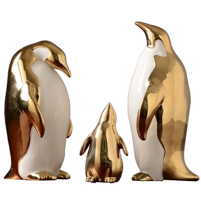 Figuras Decorativas de Pingüinos en Cerámica (Acabado en Oro) - Zenvora